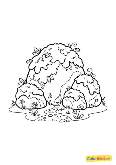Coloriage à imprimer : mousse douce et verdoyante recouvrant d'anciens rochers
