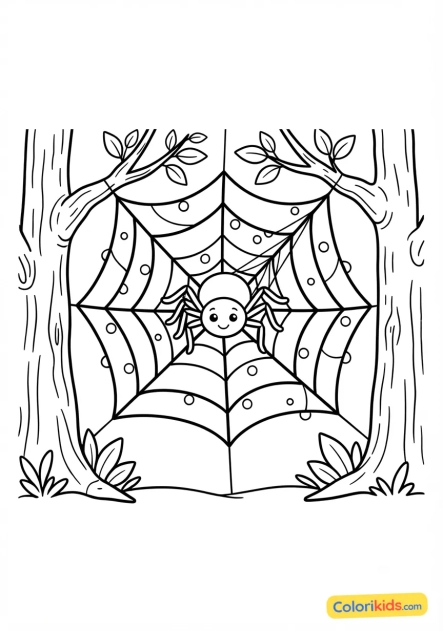 Coloriage à imprimer : araignée tisseurs de toile scintillante sous la rosée du matin
