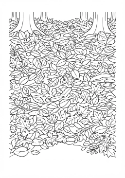 Voir le coloriage Tapis de feuilles mortes dorées jonchant le sol forestier
