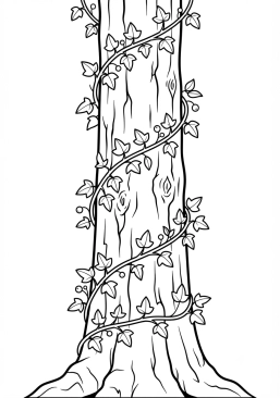 Voir le coloriage Lierre grimpant s'enroulant autour d'un tronc d'arbre majestueux