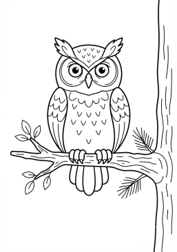 Voir le coloriage Hibou grand-duc mystérieux perché sur une branche nocturne