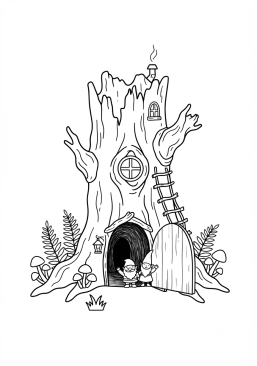Voir le coloriage Ancien tronc d'arbre creux servant de maison à des lutins