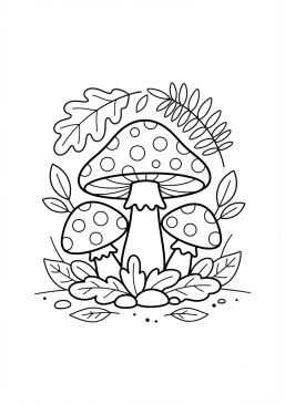 Voir le coloriage Champignons vénéneux rouges à pois blancs sous un sous-bois