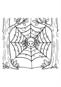 Voir le coloriage Araignée tisseurs de toile scintillante sous la rosée du matin