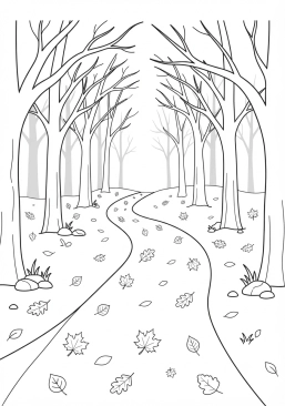 Voir le coloriage Chemin sinueux recouvert de feuilles mortes en automne