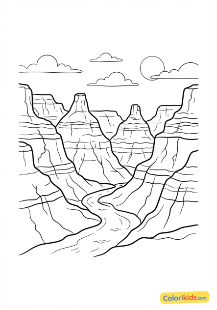 Coloriage à imprimer : grand canyon rocheux sculpté par le temps