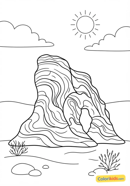 Coloriage à imprimer : falaise de grès rouge sculptée par le vent dans le désert