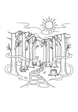 Voir le coloriage Forêt mystique baignée dans la brume matinale