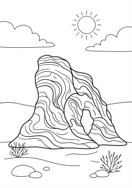 Voir le coloriage Falaise de grès rouge sculptée par le vent dans le désert