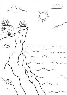 Voir le coloriage Falaise abrupte surplombant une mer azur infinie