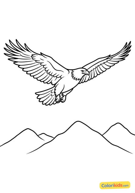 Ausmalbild zum Ausdrucken: steinadler, der im Flug seine großen Flügel ausbreitet