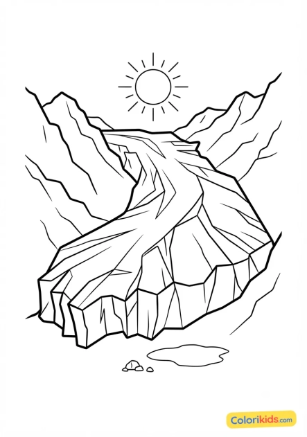 Printable coloring page: imposing glacier sparkling in the sun