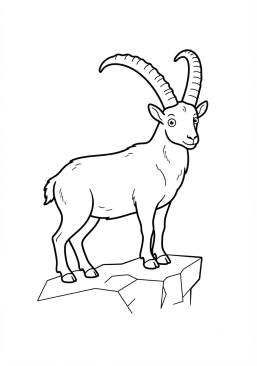 Voir le coloriage Bouquetin curieux avec de longues cornes recourbées