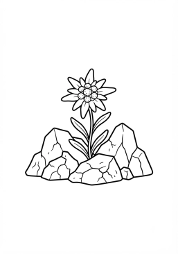 Voir le coloriage Fleur d'edelweiss délicate poussant entre les rochers
