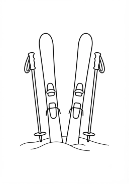 Voir le coloriage Paire de skis et bâtons plantés dans la neige
