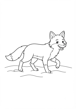 Voir le coloriage Renard souriant roux marchant sur la neige