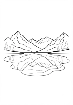 Voir le coloriage Lac de montagne turquoise reflétant les sommets