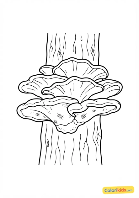 Coloriage à imprimer : polypore soufré sur un tronc