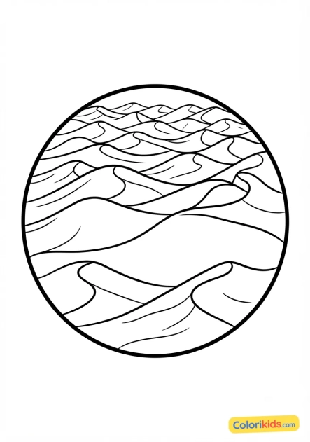 Coloriage à imprimer : planète désertique avec des dunes