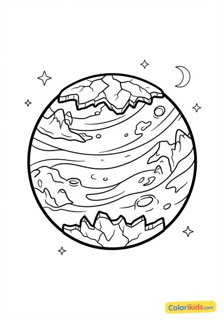 Coloriage à imprimer : planète glacée avec calottes polaires