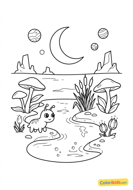 Coloriage à imprimer : planète marécageuse