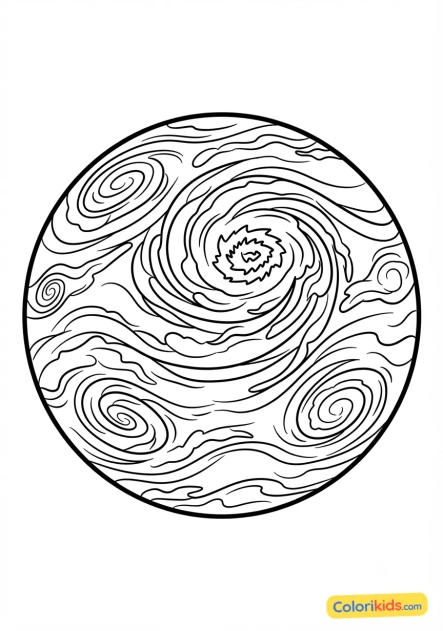 Coloriage à imprimer : planète avec des tempêtes atmosphériques