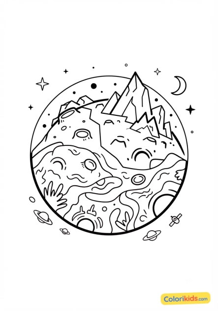 Coloriage à imprimer : planète aux couleurs contrastées
