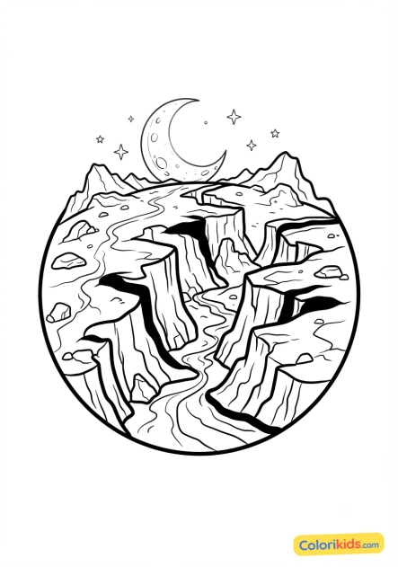 Coloriage à imprimer : planète avec des vallées profondes