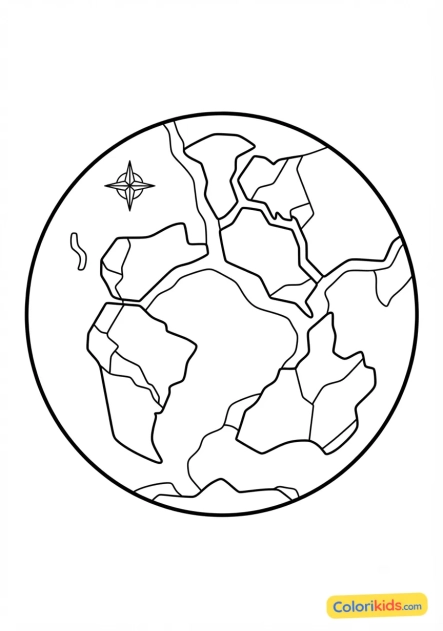 Coloriage à imprimer : planète aux continents divisés