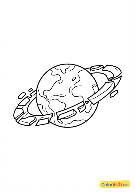 Coloriage à imprimer : planète avec des anneaux fragmentés