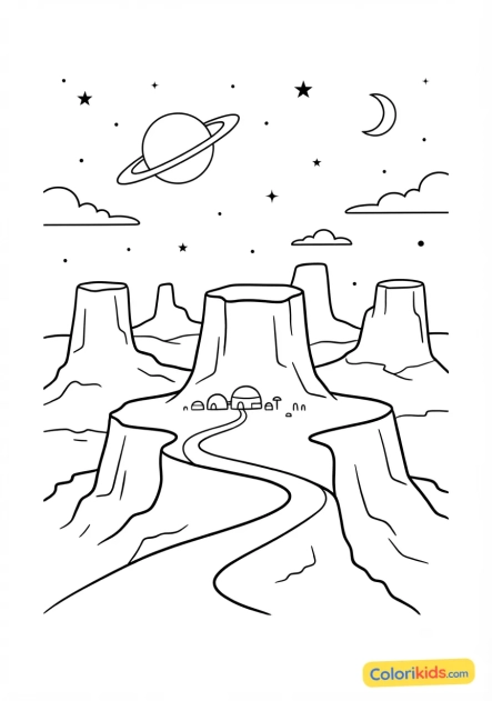 Coloriage à imprimer : planète avec des plateaux élevés