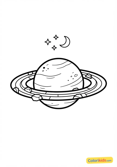 Coloriage à imprimer : planète avec des anneaux de glace