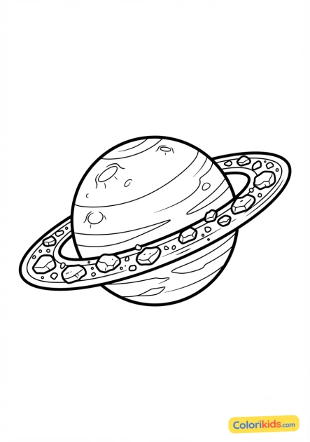 Coloriage à imprimer : planète avec des anneaux rocheux