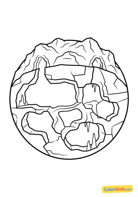 Coloriage à imprimer : planète rocheuse avec des grottes