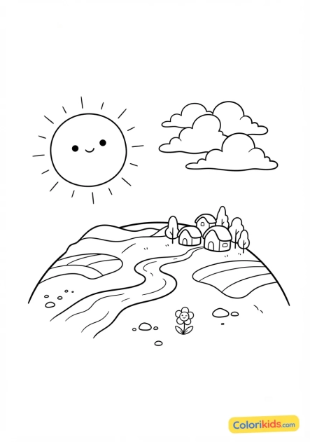 Coloriage à imprimer : planète tempérée avec des nuages