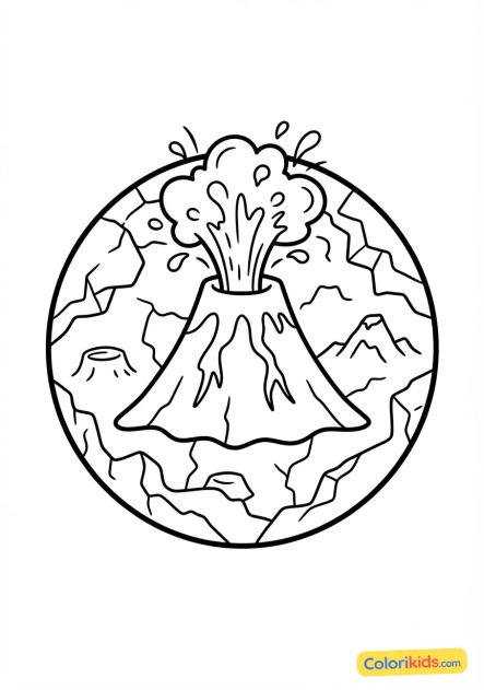 Coloriage à imprimer : planète volcanique en éruption