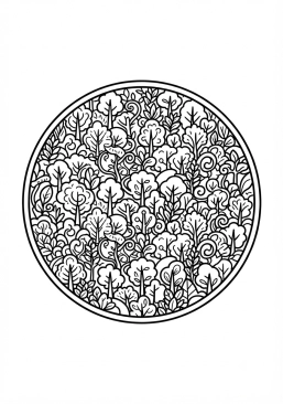 Coloriage Planète forestière avec végétation dense