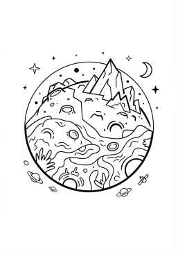 Coloriage Planète aux couleurs contrastées
