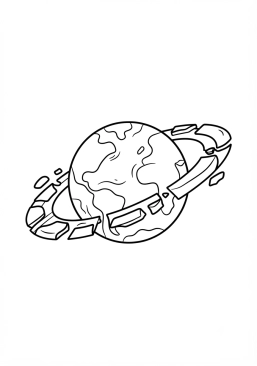 Coloriage Planète avec des anneaux fragmentés