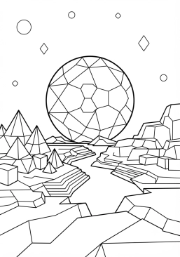 Coloriage Planète aux reliefs géométriques