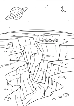 Coloriage Planète avec des canyons immenses