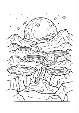 Coloriage Planète avec des lacs de lave