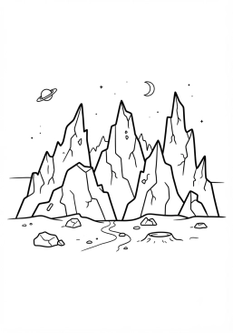 Coloriage Planète avec des montagnes escarpées