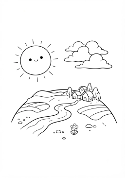 Coloriage Planète tempérée avec des nuages