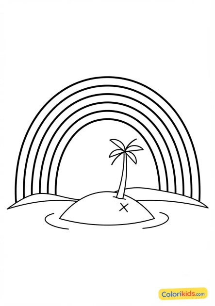 Coloriage à imprimer : arc-en-ciel au-dessus d'une île déserte