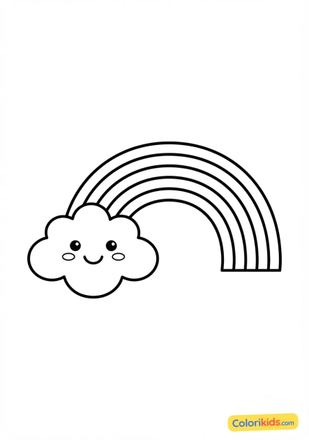 Coloriage à imprimer : petit nuage souriant avec un arc-en-ciel sortant
