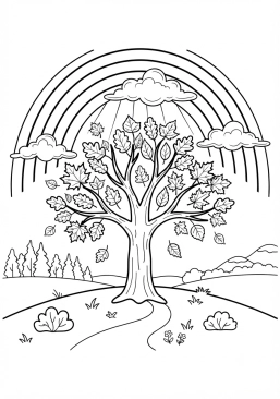 Voir le coloriage Feuillage d'automne illuminé par un arc-en-ciel