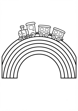 Voir le coloriage Petit train coloré roulant sur un arc-en-ciel