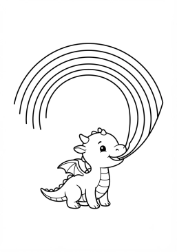 Voir le coloriage Dragon mignon crachant un arc-en-ciel