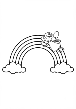 Voir le coloriage Fée volant le long d'un arc-en-ciel